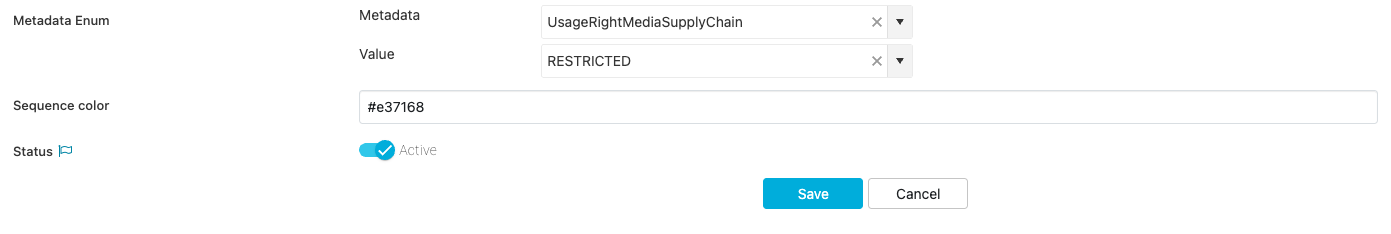 Selecting a metadata field and defining its color code and appearance.