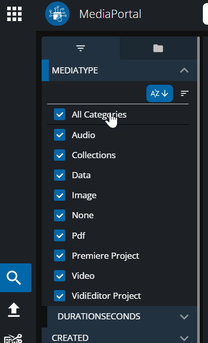 Example of the filters that can be set when searching in MediaPortal.