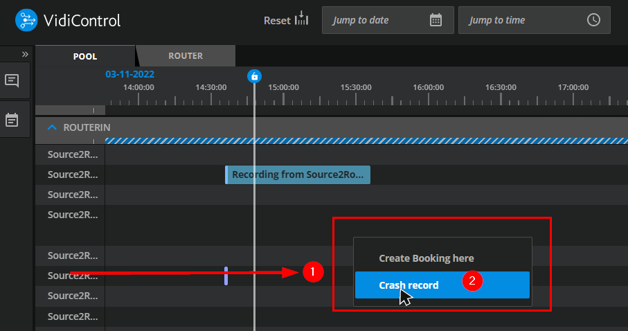 Selecting the crash record option on the timeline.