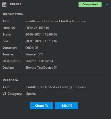 Recording details table and metadata