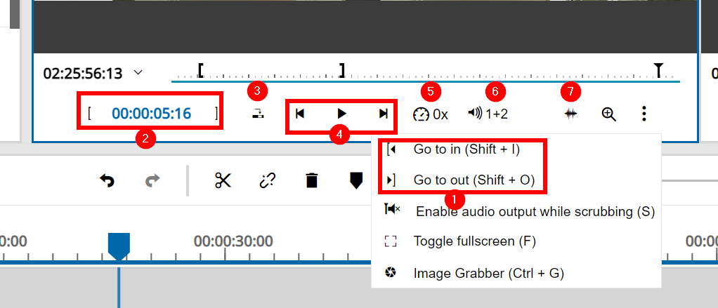 Options highlighted in the player and listed below