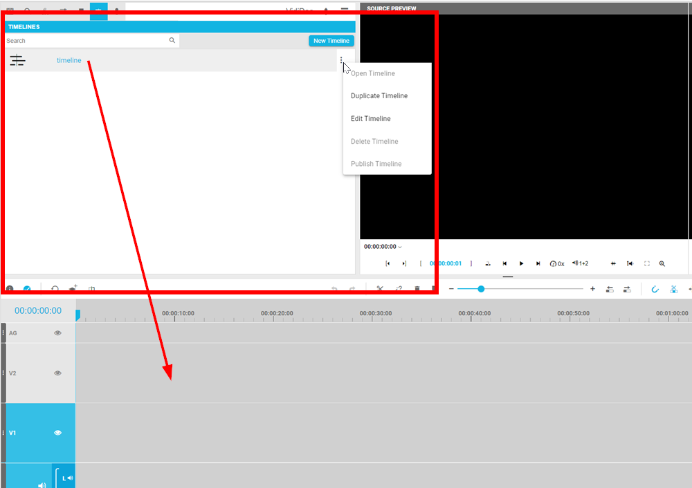 Selecting available timelines to add to the timeline area