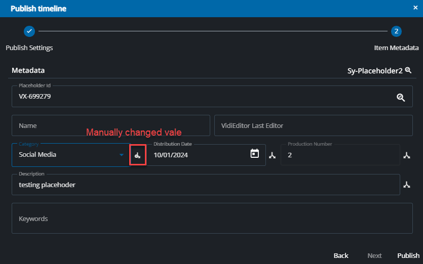 Manual change of inherited metadata value to different value