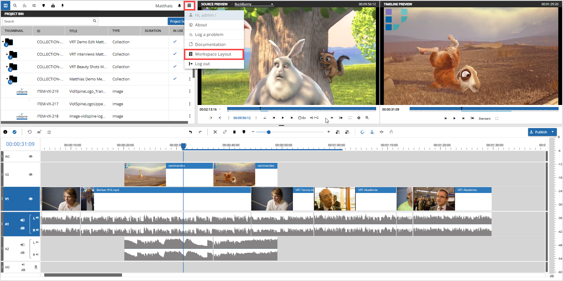Where to select the workspace layout options
