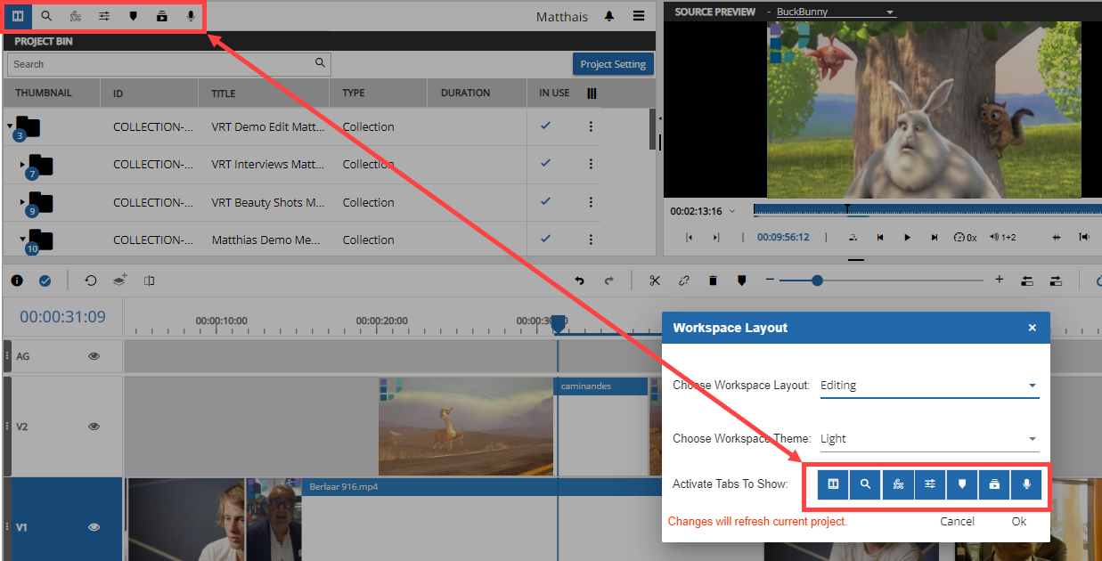 Choosing which tabs to be displayed in the media management area