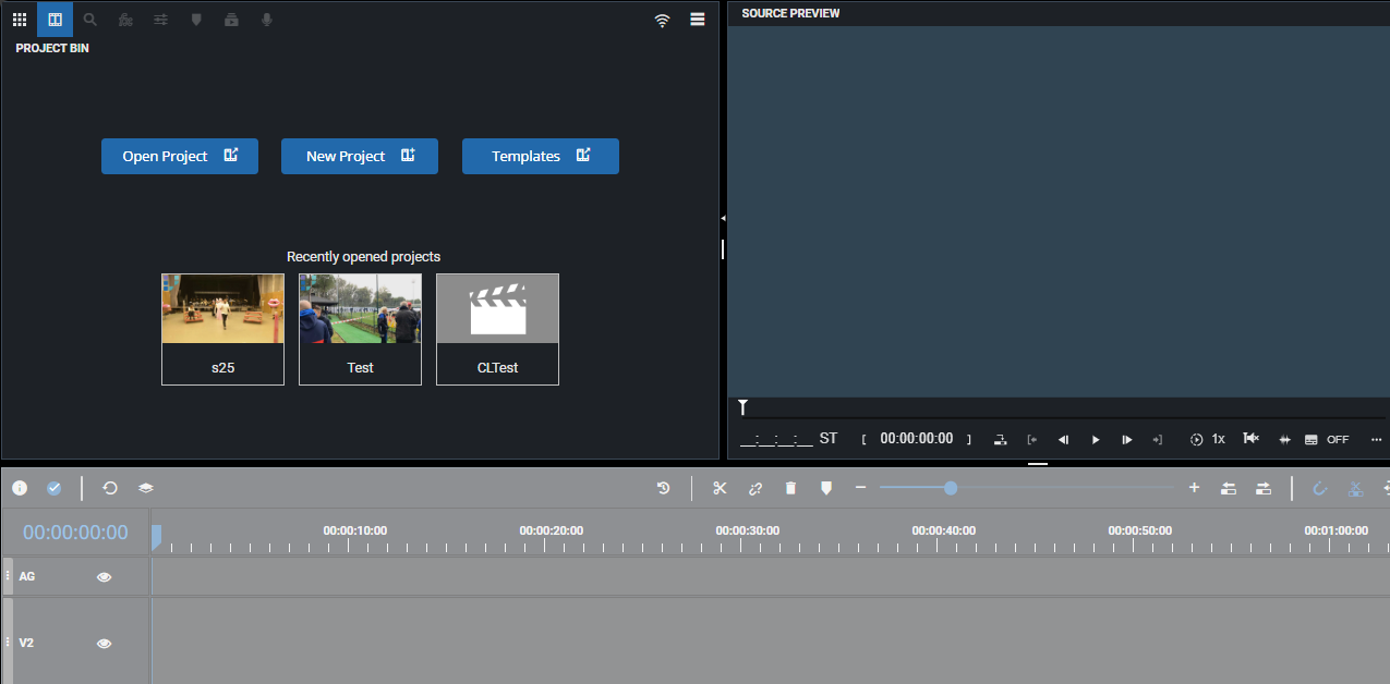 Project choices when opening or creating