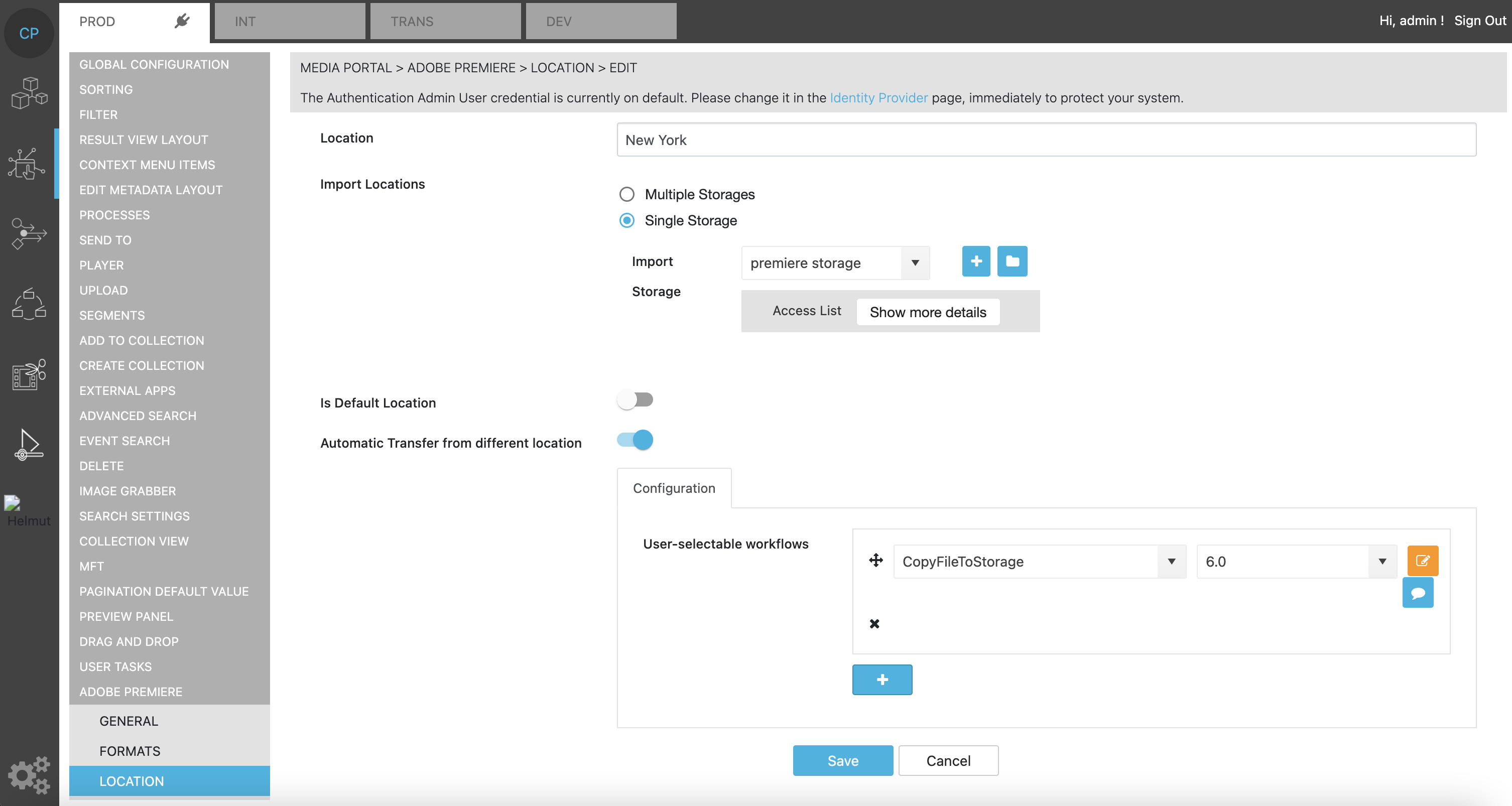 Configuring location
