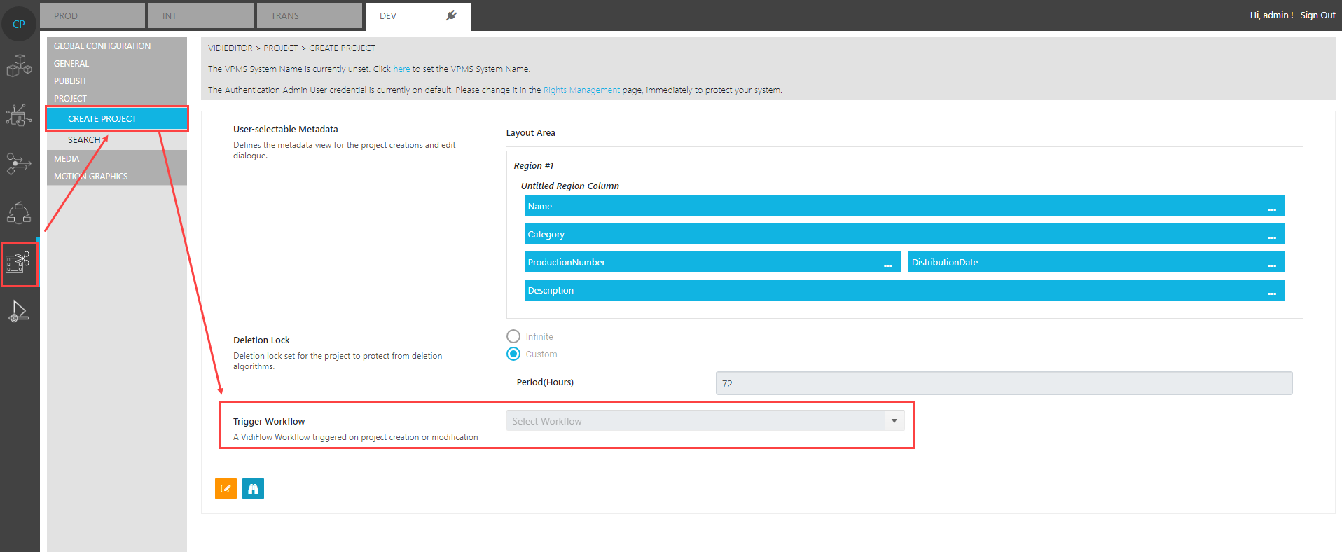 Specifying a workflow upon project creation