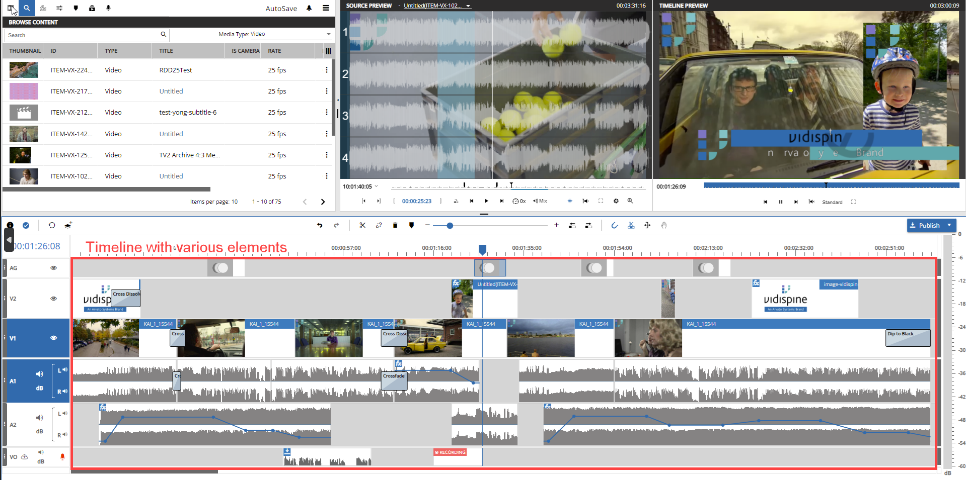 VidiEditor Timeline in focus