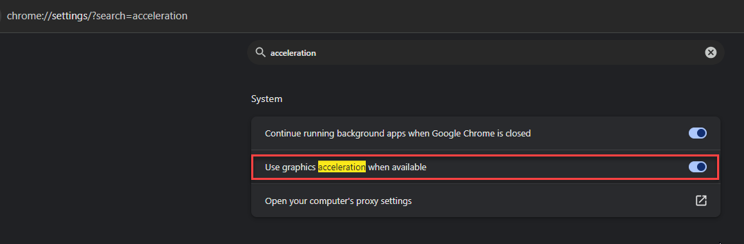 Graphics acceleration option in Chrome