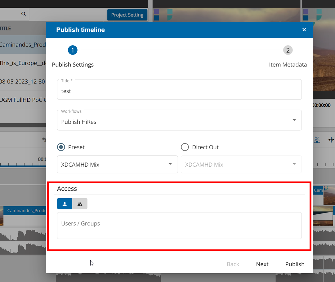 Specifying who has access to published items