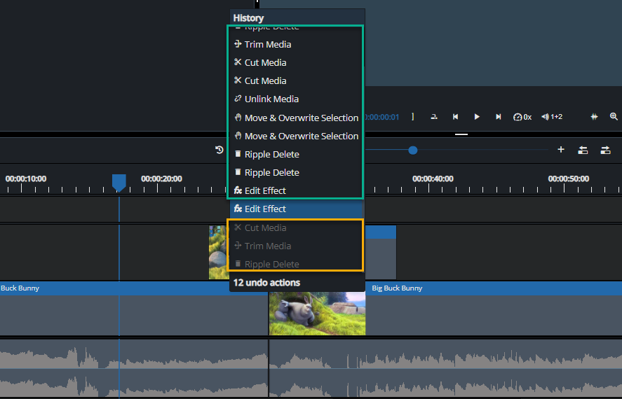 Viewing the undo redo action history