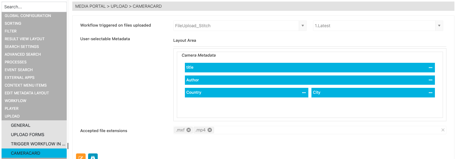 ConfigPortal page for Camera Card