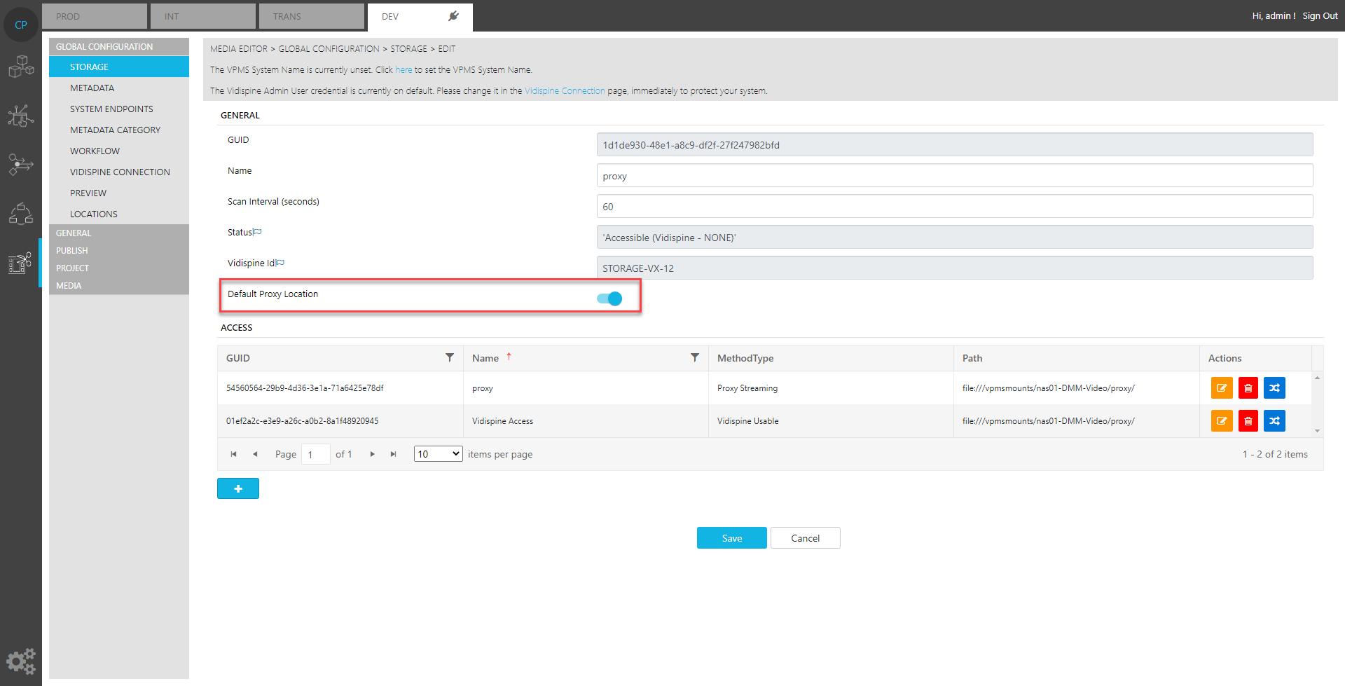 Default configuration for proxy