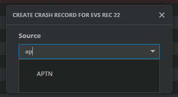 When starting a crash record on a recording port, a source selection dialog opens.