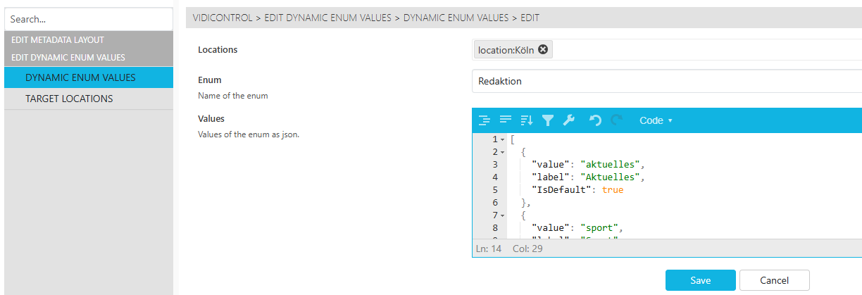 New enum with location, name and values