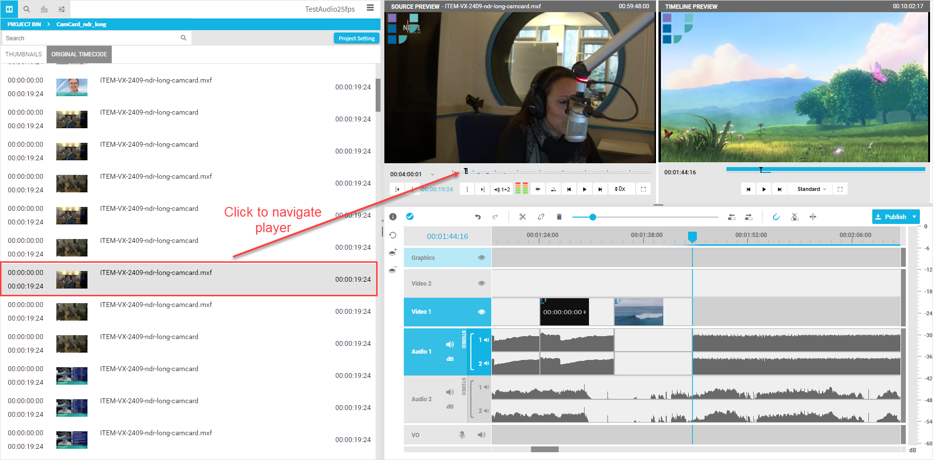 Navigating to an event list via item