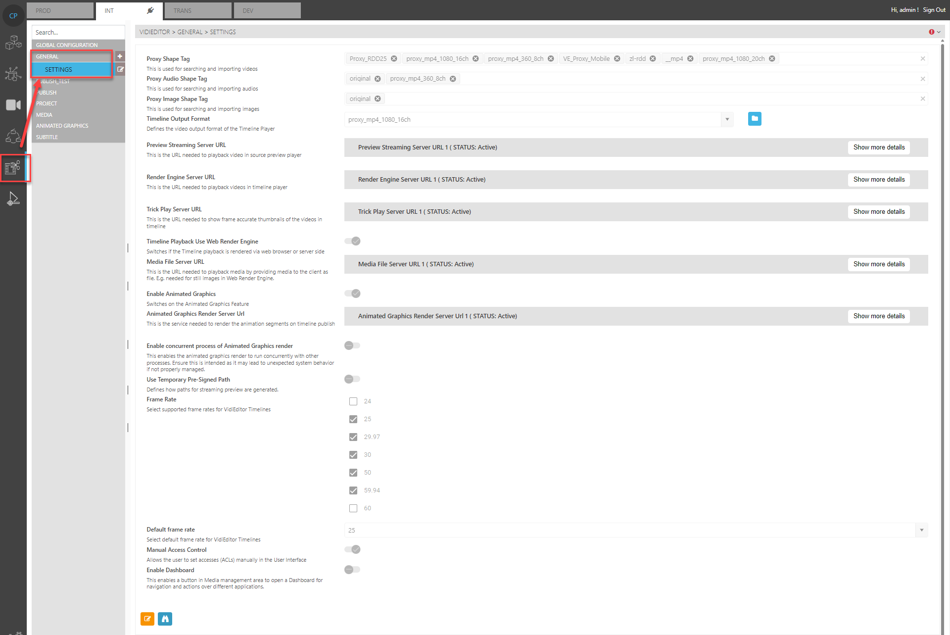 VidiEditor General Settings