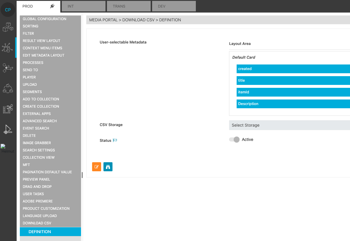 CSV options page in ConfigPortal