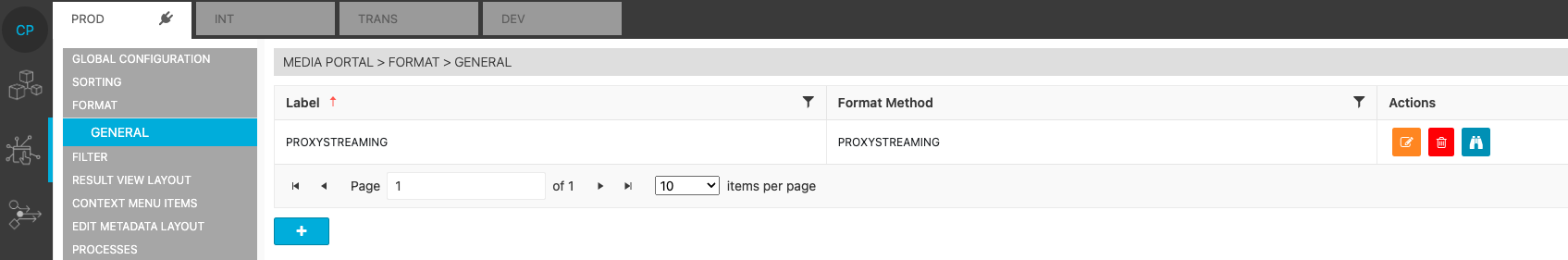 Formats page in ConfigPortal