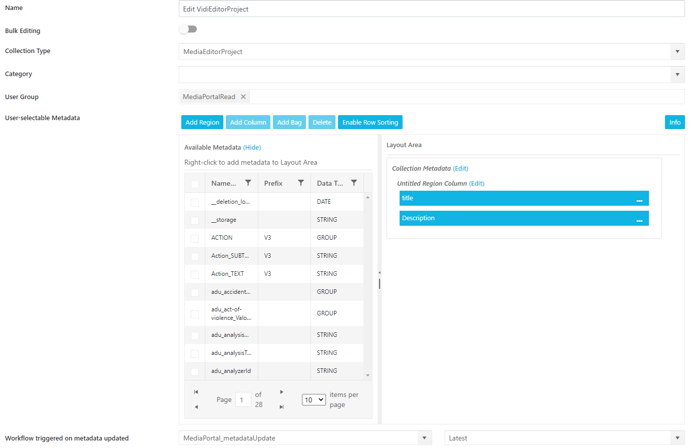 Metadata view builder