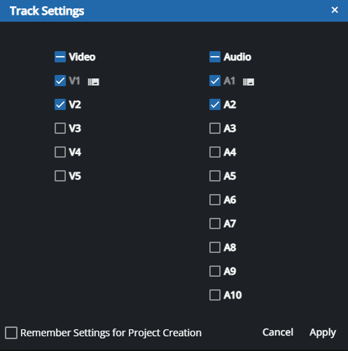 Add and delete tracks for track settings
