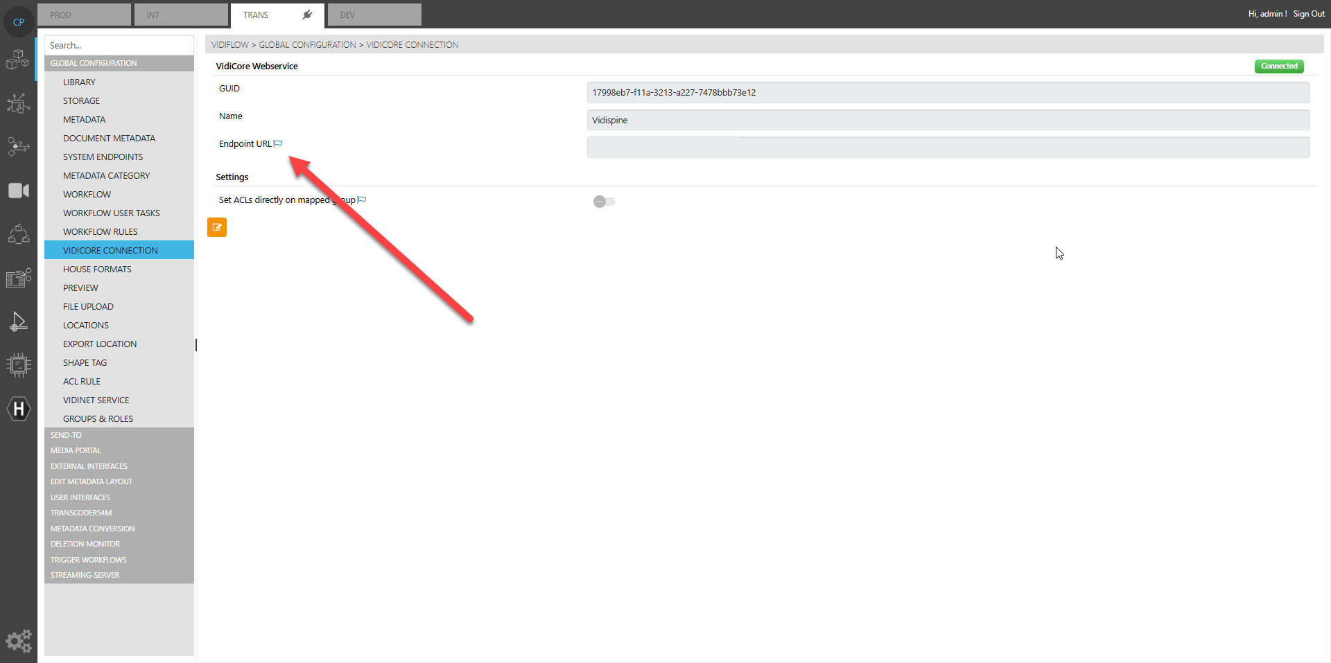 Endpoint URL setting