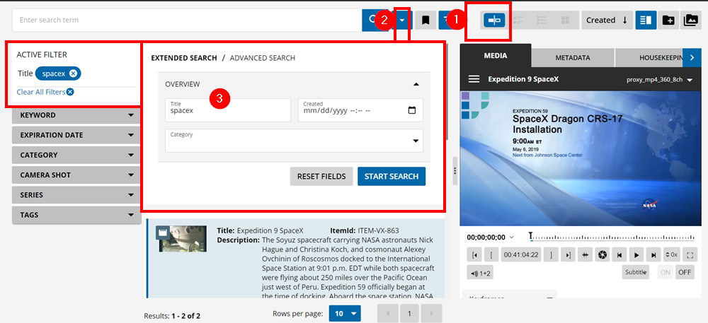 Further narrow results with filters, extended and advanced search