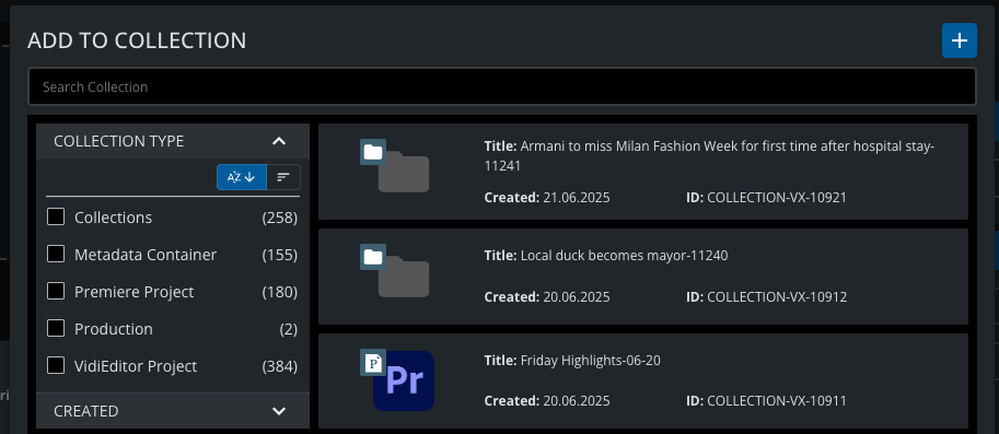 Users can upload to collections and select from the filters