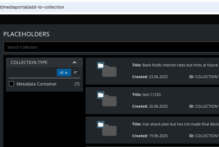 Specific 'Add-To-Collection' dialog - Can be opened as iFrame in external applications