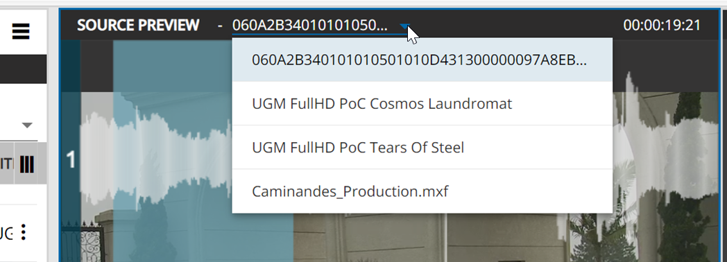 List of last opened items in the Source player