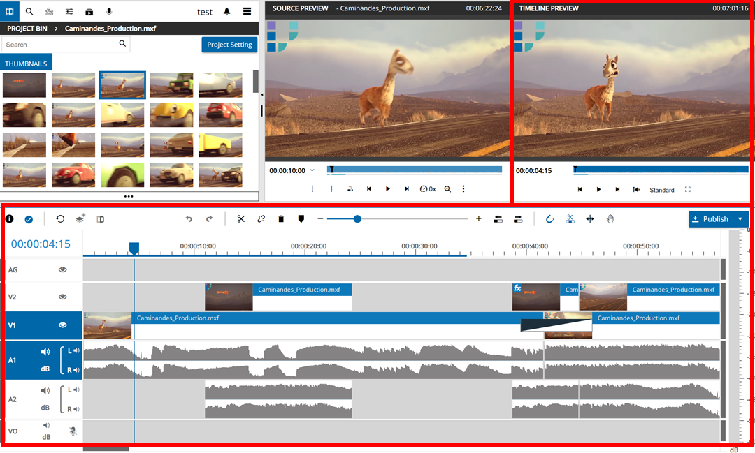 Timeline area and preview player