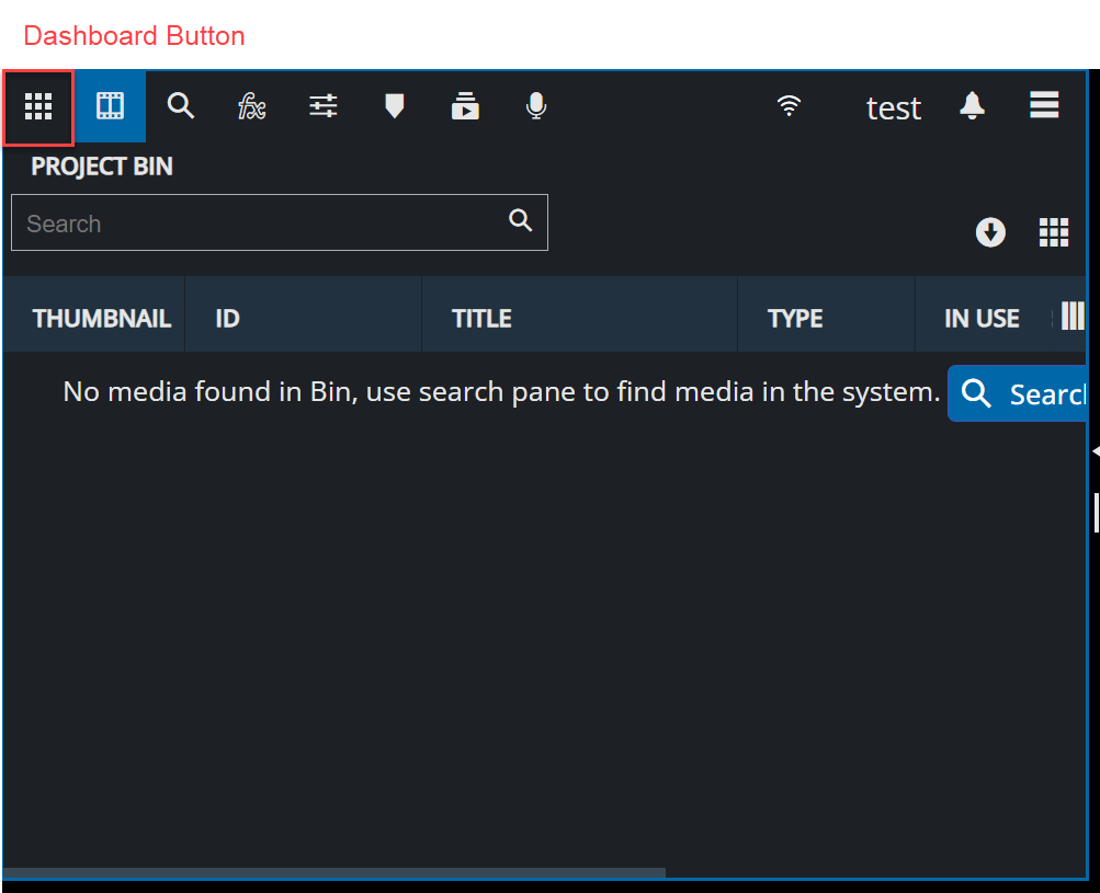 Dashboard button in Media Management Area