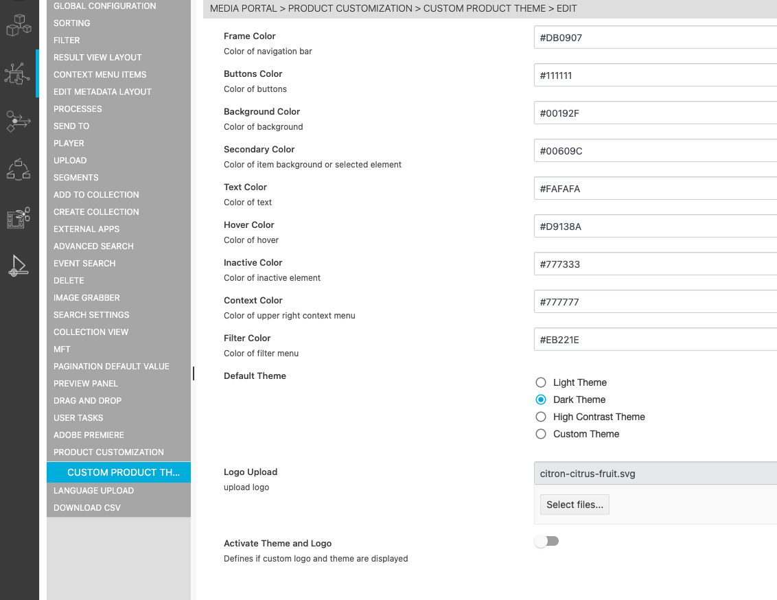 Product customization page in ConfigPortal