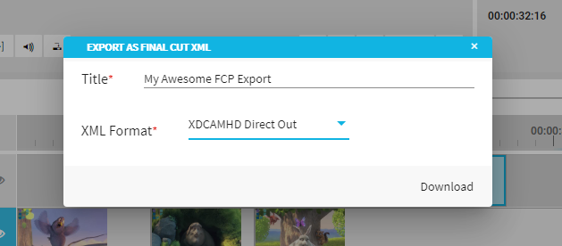 Selecting XML format preset