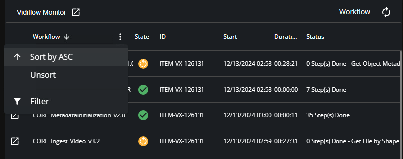 Sorting listed workflows