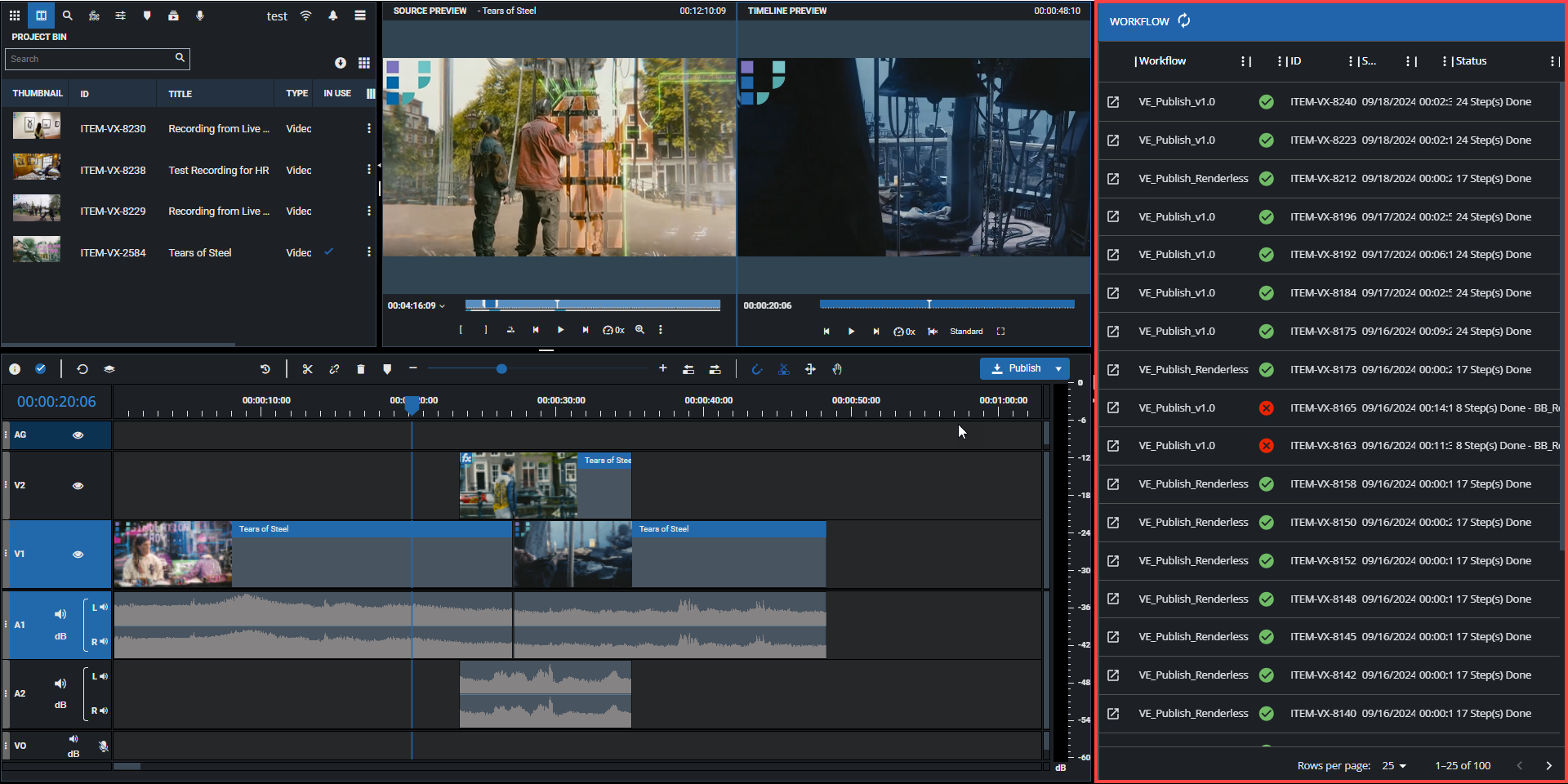 Workflow monitor in VidiEditor