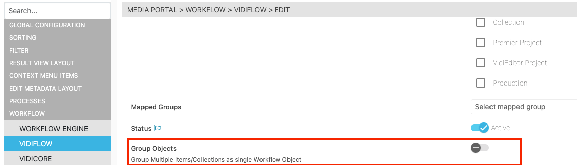 Configuration option in the VidiFlow page