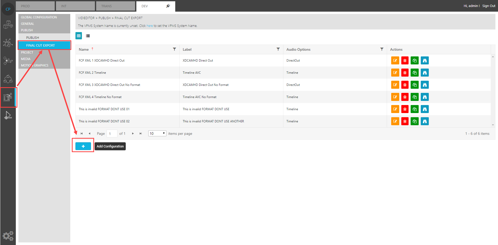 Adding a Final Cut configuration