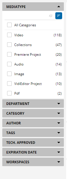 Example of unselected filters in MediaPortal