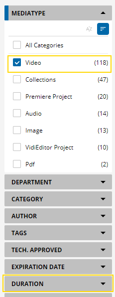 Example of selected filters and new dependant filter