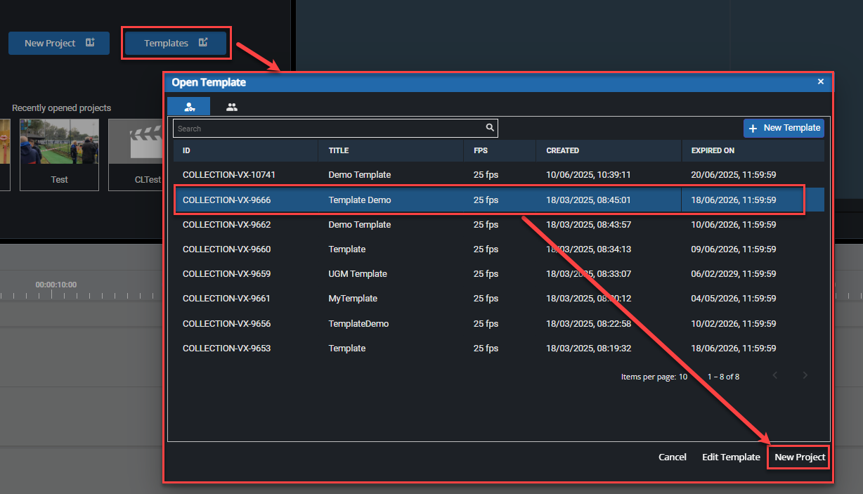 Using a template for a new project