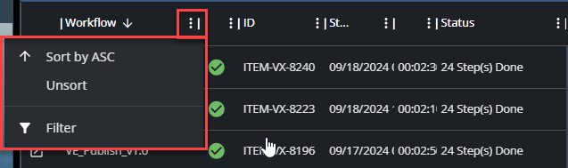 Filter and sorting options