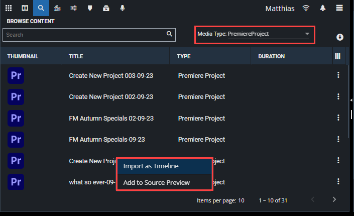 Importing a Premiere project