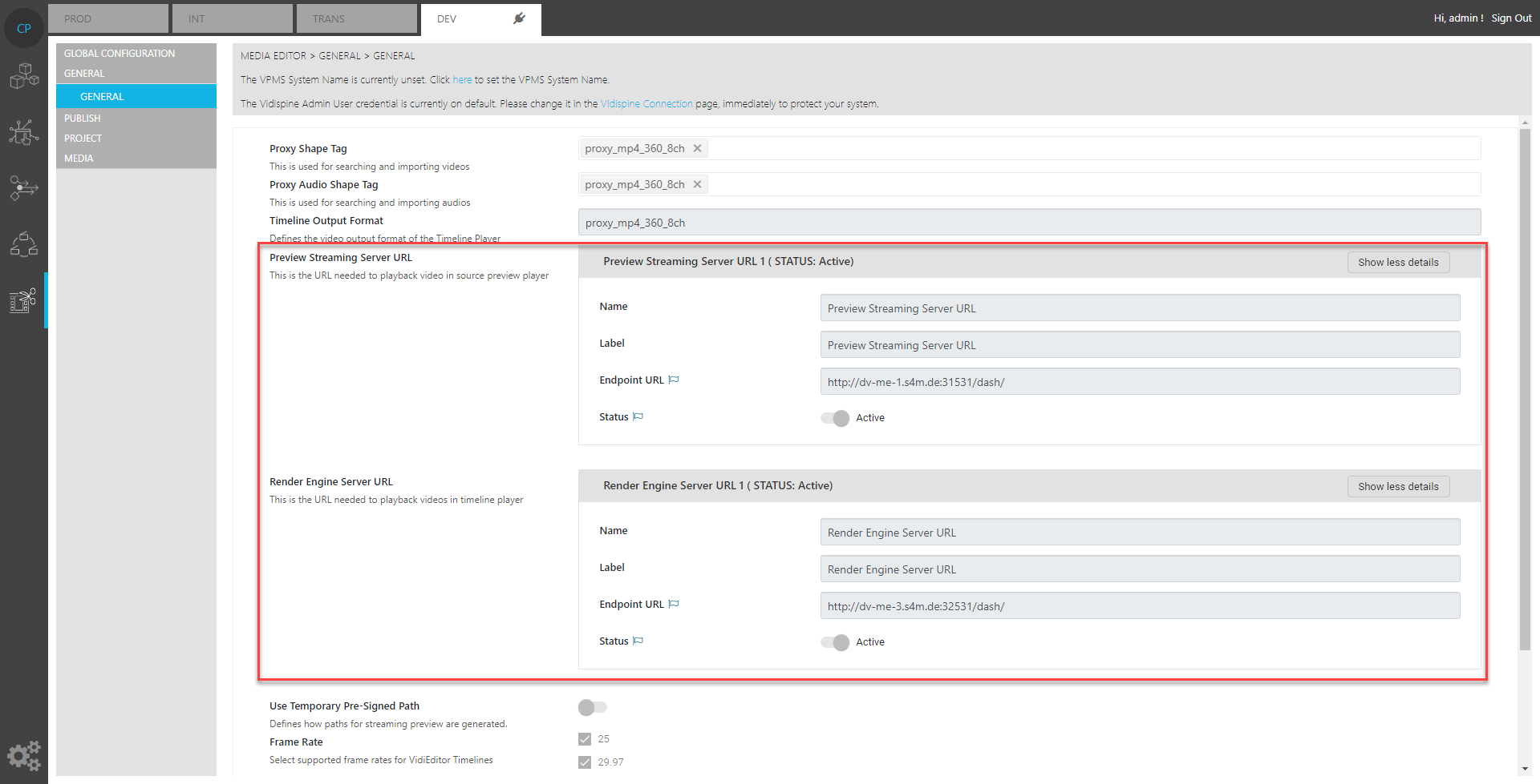 Endpoint configuration