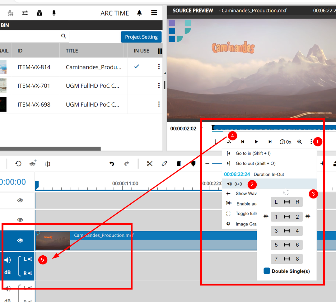 Deselecting audio for the timeline in the source player