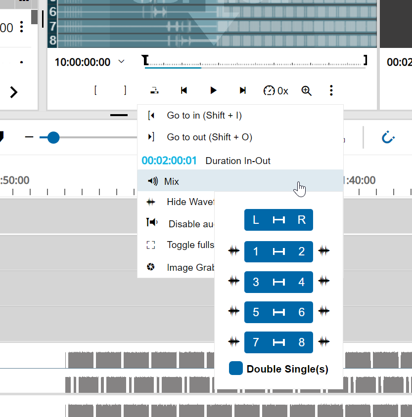Audio selection from the segments context menu