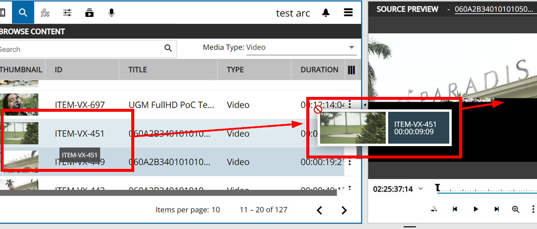 Drag and drop media into the source player