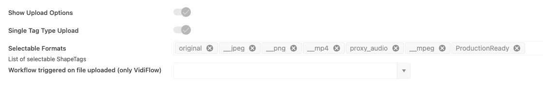 Selectable formats for the upload option in ConfigPortal