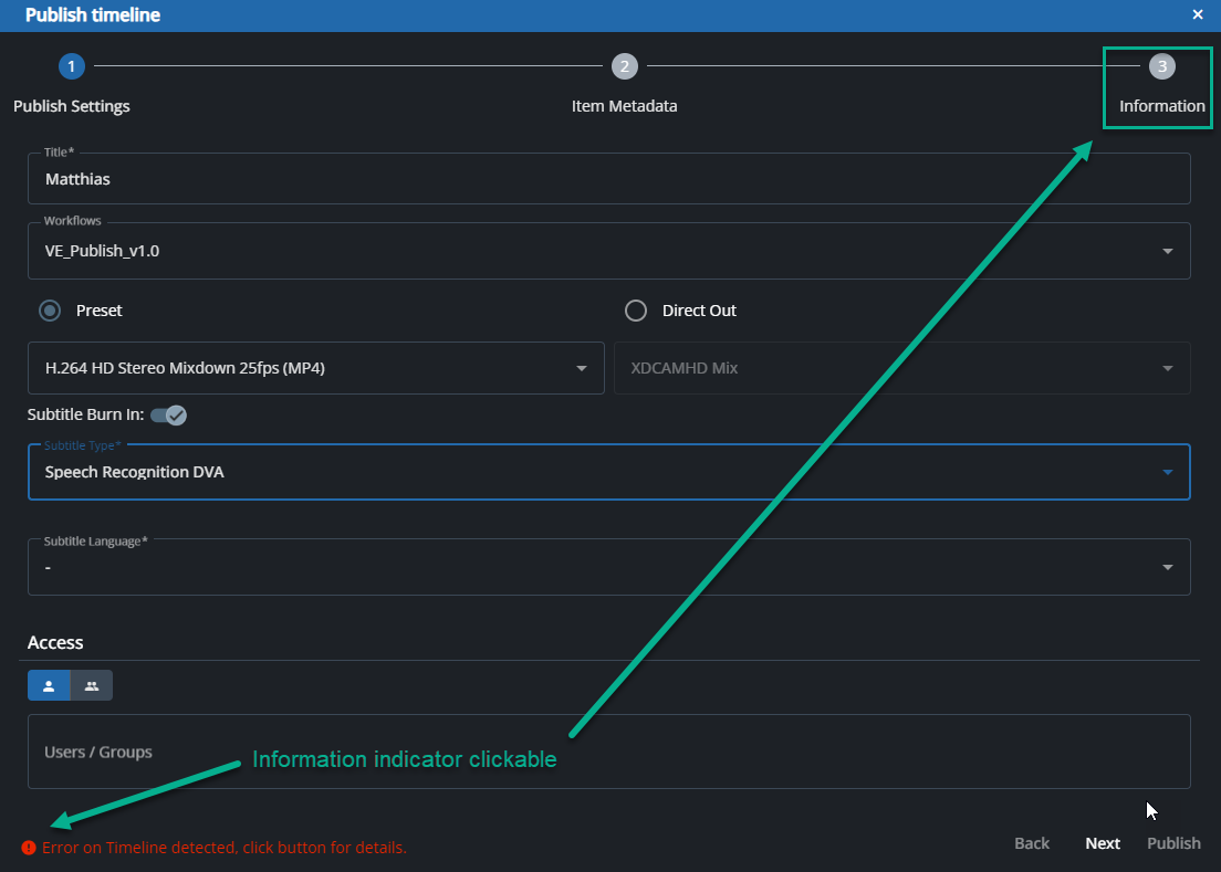 Additional information based on the validation